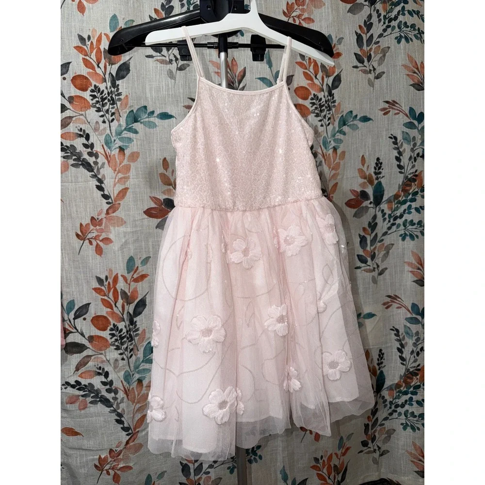 Zenzi Girls Sequin Tank Dress Pink 3D Floral Tulle Special Occasion Size L 10/12